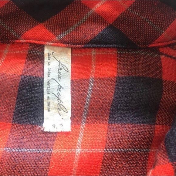 FP Free People Boho L/S plaid Top Gauzy Tunic Snaps Red Blue Relaxed Sz S EUC - Picture 3 of 12